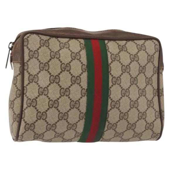 GUCCI Handbags - GUCCI GG Supreme Web Sherry Line Clutch Bag PVC Beige 156 01 012 Auth th6330